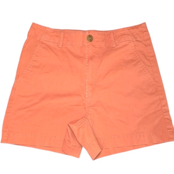 LOFT ‘the washed twill’ orange high waisted shorts Pre-owned Women’s 2 | qq7 - Picture 1 of 8